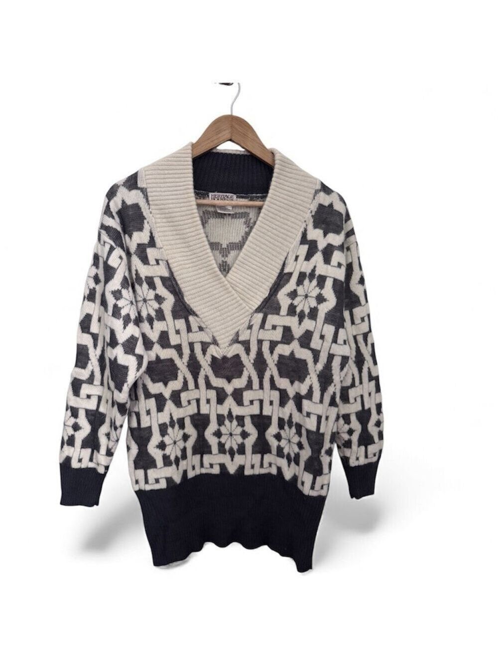 Vintage Wool Angora Nordic Shawl Collar Sweater Heritage House Snowflake Knit M